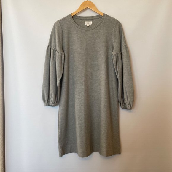 Lou & Grey Womens Size M Gray Knit Dress Slouchy Puffy Sleeves Mini 100% Cotton - Picture 2 of 12
